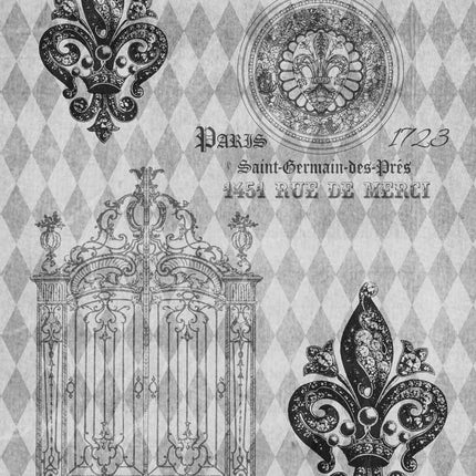 Hotel Harlequin Fleur de Lis Black and White A4