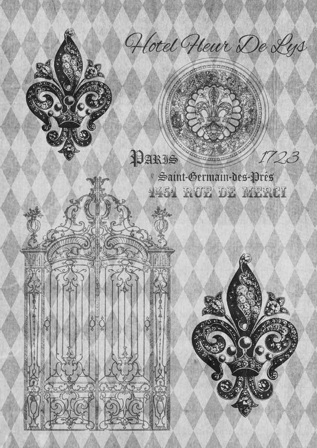 Hotel Harlequin Fleur de Lis Black and White A4
