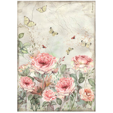 A4 Rice paper packed - House of Roses roses and butterfly