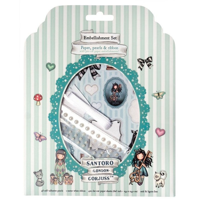 Gorjuss Die Cut Sheets 4x2 Paper, Pearls, Ribbon
