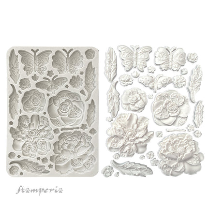 Silicon mold A5 - Old Lace butterfly and flowers