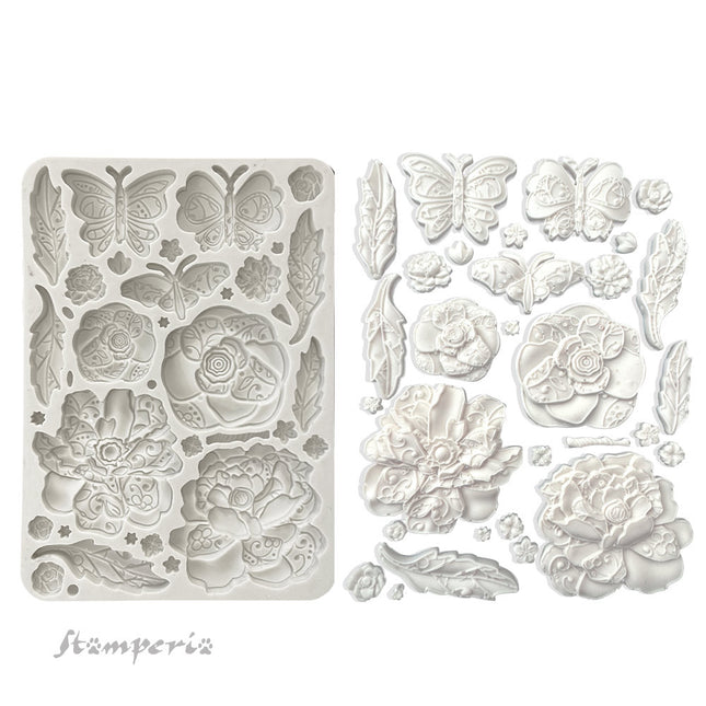Silicon mold A5 - Old Lace butterfly and flowers