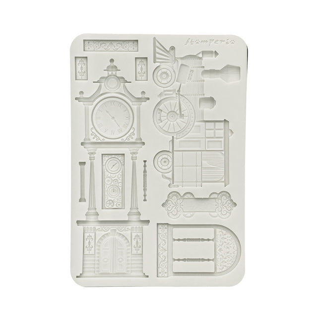 Silicon mould Designs A5 for Art and Craft - Gardens of Time train and longcase clock