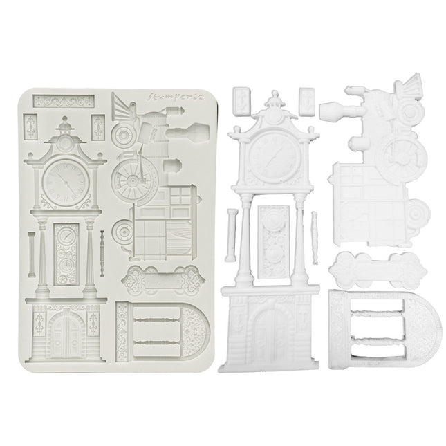 Silicon mould Designs A5 for Art and Craft - Gardens of Time train and longcase clock