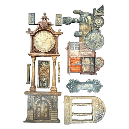 Silicon mould Designs A5 for Art and Craft - Gardens of Time train and longcase clock