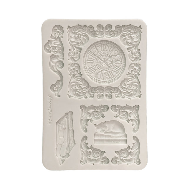 Silicon mould Designs A5 for Art and Craft - Symphony clock and cat