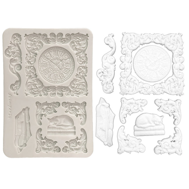 Silicon mould Designs A5 for Art and Craft - Symphony clock and cat