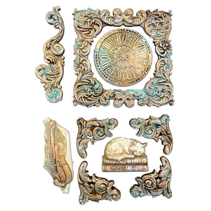 Silicon mould Designs A5 for Art and Craft - Symphony clock and cat