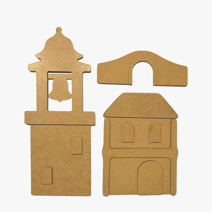 Crafty shapes: Silent Sea Bell tower and bridge landscape