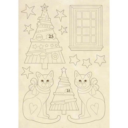 Wooden shape A5 - Trees and cats