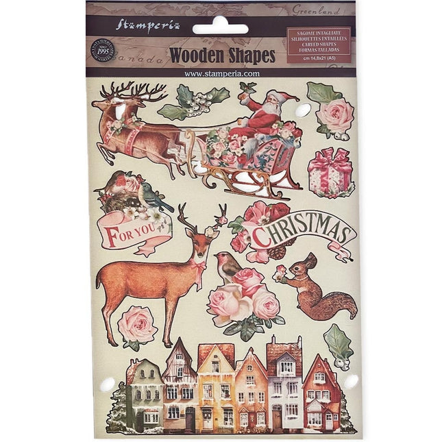 Colored Wooden shape A5 - Pink Christmas