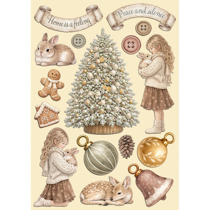 Printed decorative Wooden shape for Art and Craft A5 - White Christmas