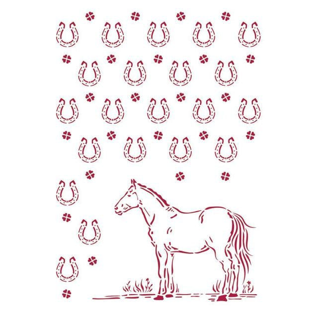 Stencil G 21x29,7 cm - Romantic Horses horseshoes pattern