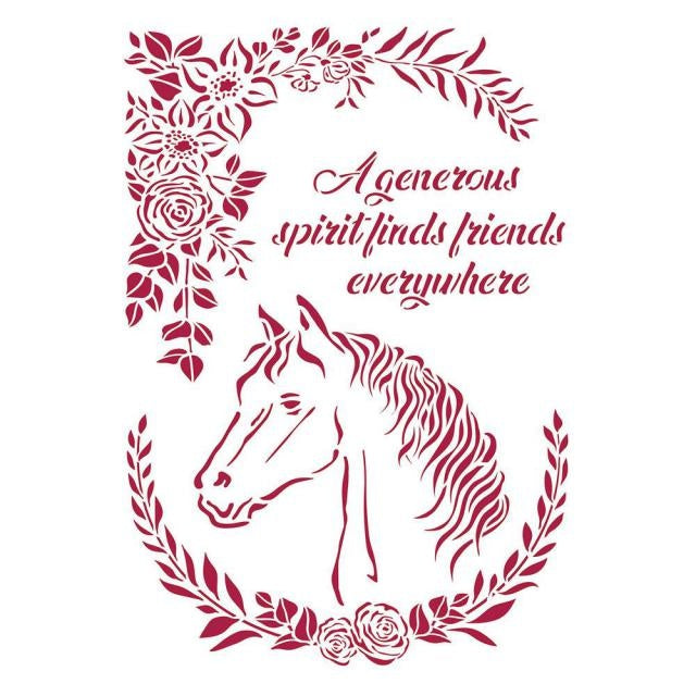 Stencil G 21x29,7 cm - Romantic Horses horse with flowers