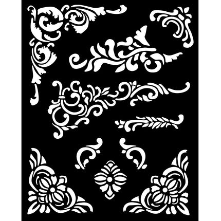Thick stencil cm 20X25 - Vintage Library corners and embellishment