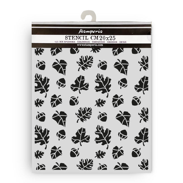 Thick stencil cm 20X25 - Whispering woods leaves and acorns pattern