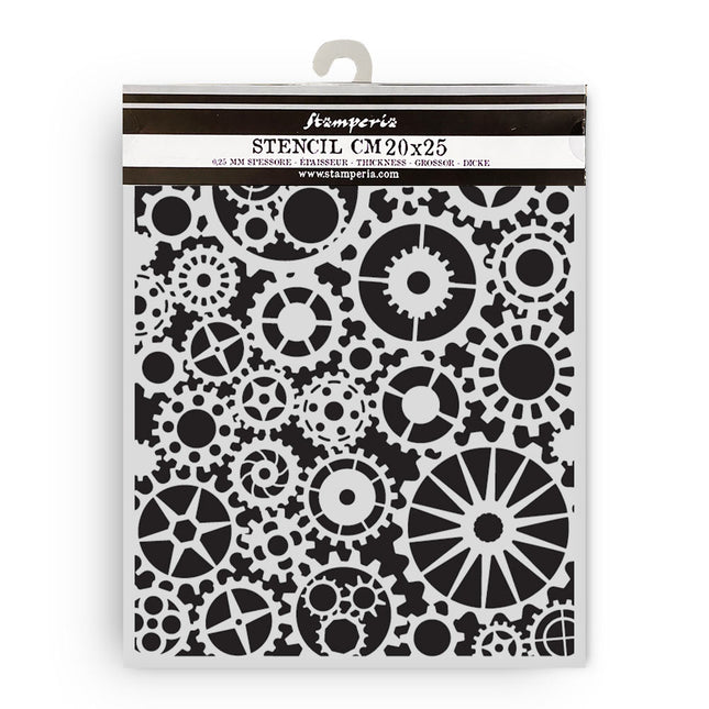 Thick stencil cm 20X25 - Voyages Fantastiques gears pattern
