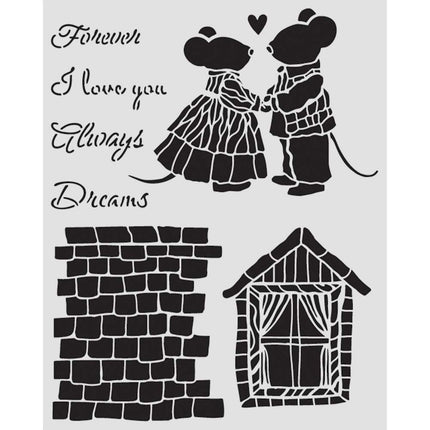 Thick stencil cm 20X25 - Family house and mice