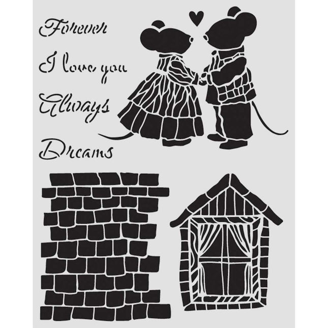 Thick stencil cm 20X25 - Family house and mice