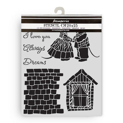 Thick stencil cm 20X25 - Family house and mice
