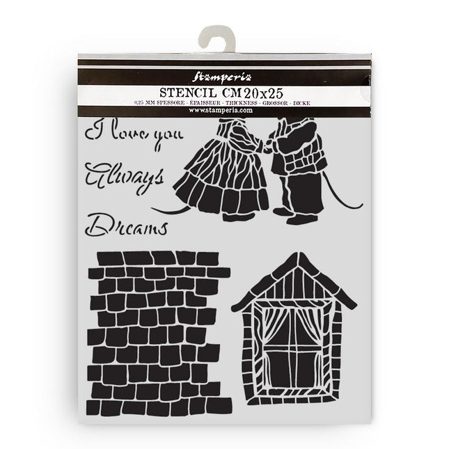 Thick stencil cm 20X25 - Family house and mice