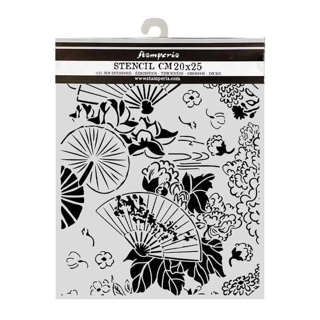 Cut laser stencil for Art and Craft cm 20X25 - Oriental Garden fans