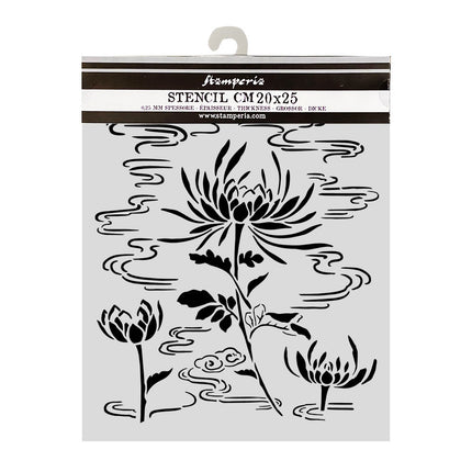 Cut laser stencil for Art and Craft cm 20X25 - Oriental Garden lotus flower