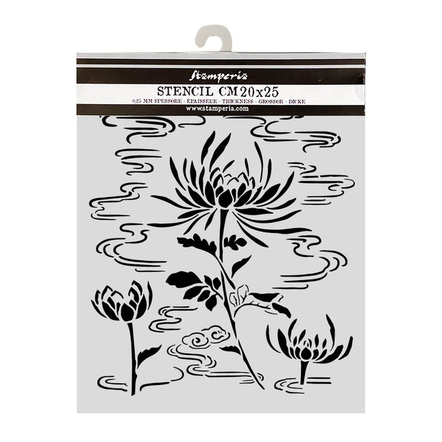 Cut laser stencil for Art and Craft cm 20X25 - Oriental Garden lotus flower