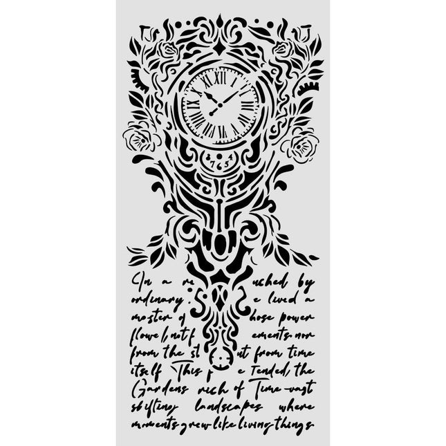 Cut laser stencil for Art and Craft cm 12X25 - Gardens of Time clock and writing