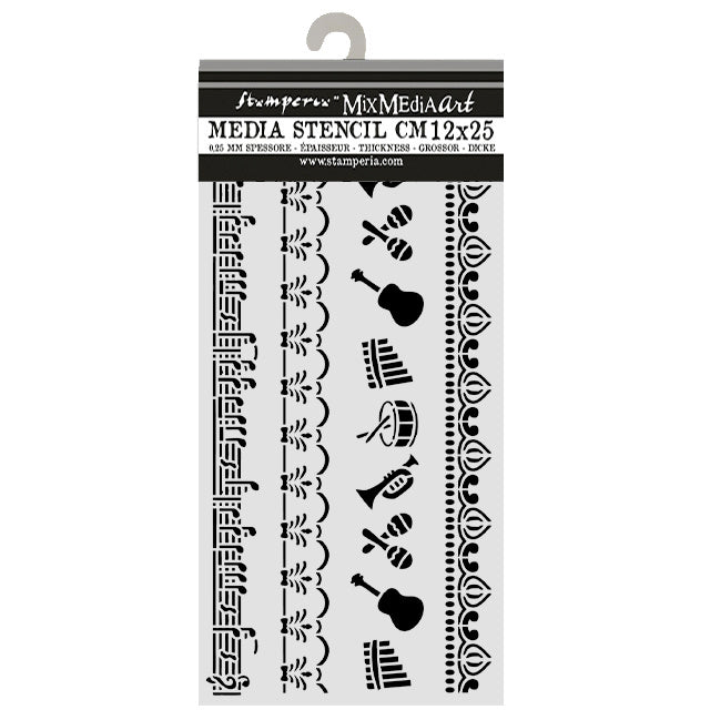 Cut laser stencil for Art and Craft cm 12X25 - Symphony borders