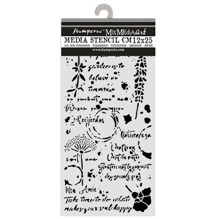 Cut laser stencil for Art and Craft cm 12X25 - Flowers and Poems flowers and writings