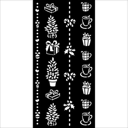 Thick stencil cm 12X25 - Christmas border gift and cups
