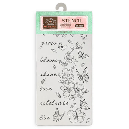 Thick stencil cm 12X25 - Create Happiness Secret Diary flowers and butterfly