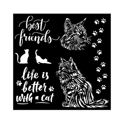 Thick stencil cm 18X18 - Orchids and Cats Best friends