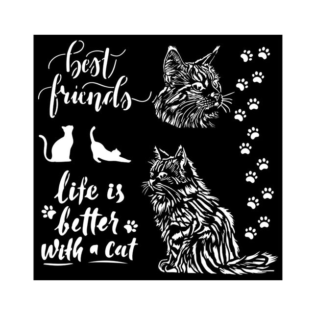 Thick stencil cm 18X18 - Orchids and Cats Best friends