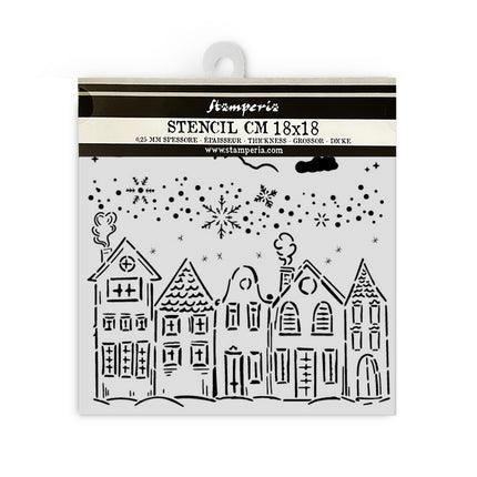 Thick stencil cm 18X18 - Classic Christmas houses