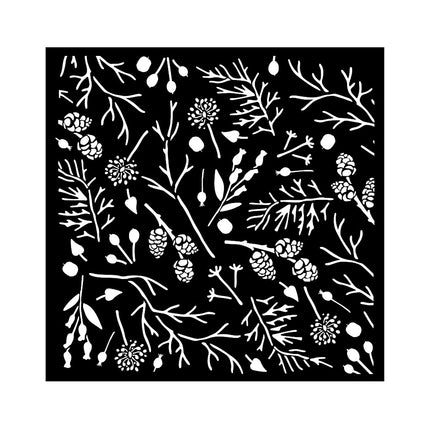 Thick stencil cm 18X18 - Forest branches and pinecones