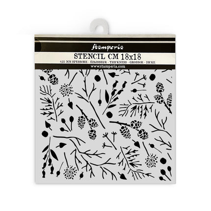 Thick stencil cm 18X18 - Forest branches and pinecones