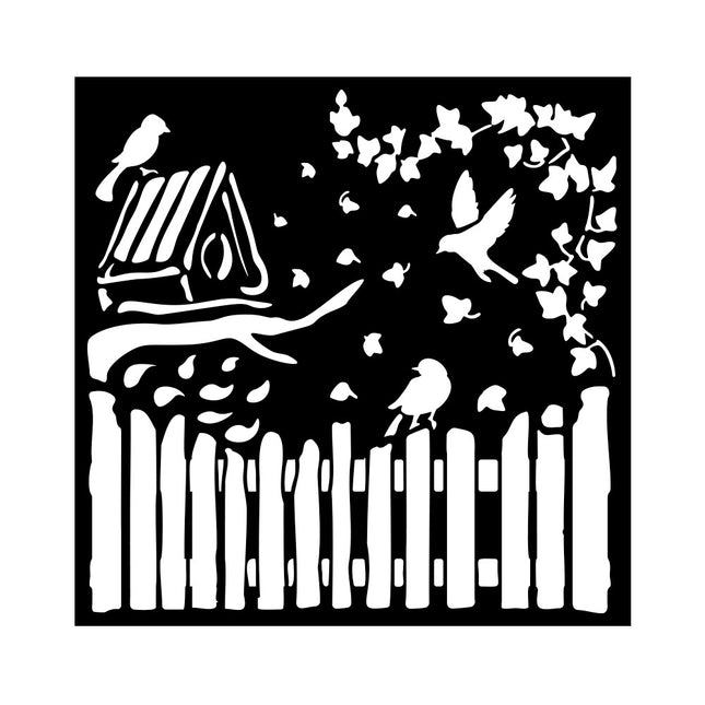 Thick stencil cm 18X18 - House of Roses fence and birds