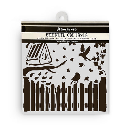 Thick stencil cm 18X18 - House of Roses fence and birds