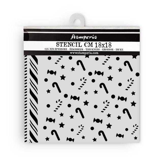 Thick stencil cm 18X18 - Candy Christmas candycanes pattern