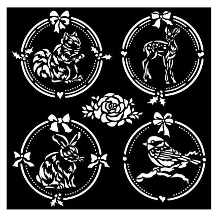 Thick stencil cm 18X18 - Christmas frame 4 rounds