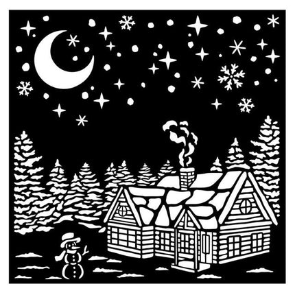 Thick stencil cm 18X18 - Christmas village