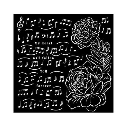 Thick stencil cm 18X18 - Precious music and peony