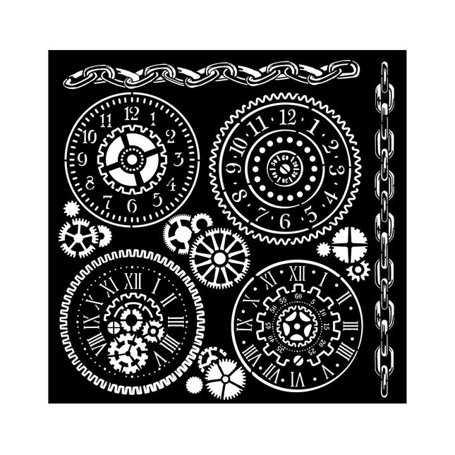 Thick stencil cm 18X18 - Voyages Fantastiques gears