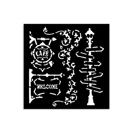 Thick stencil cm 12X12 - Art of Travelling steet lamp and sign