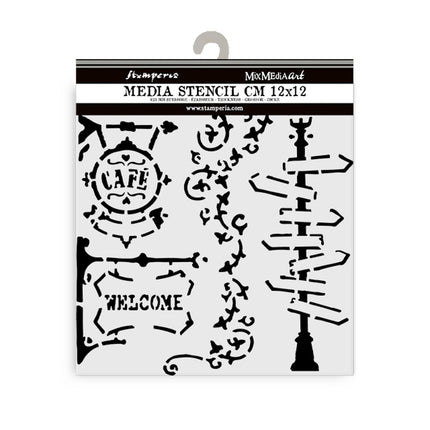 Thick stencil cm 12X12 - Art of Travelling steet lamp and sign