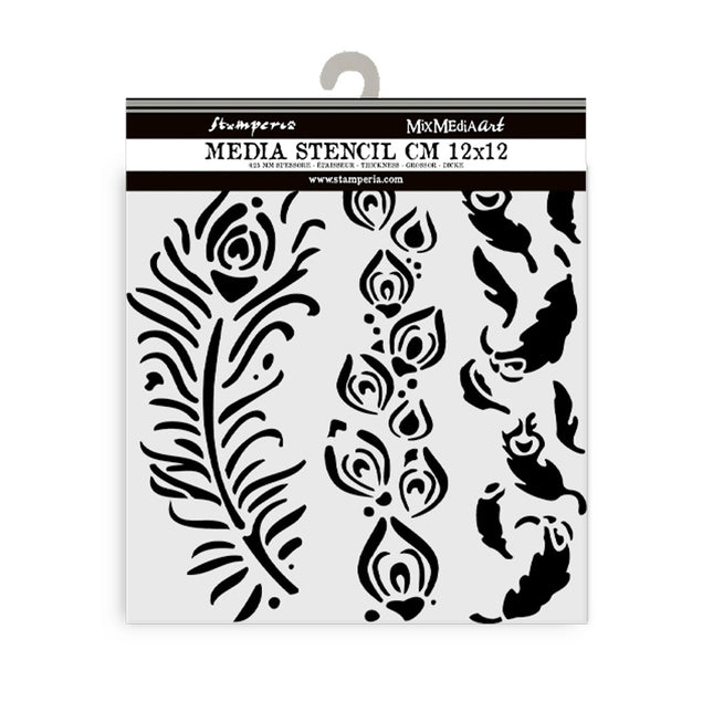 Thick stencil cm 12X12 - Masquerade feathers