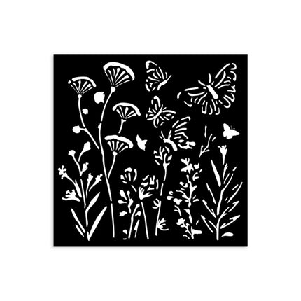 Thick stencil cm 12X12 - Poppies and butterfly