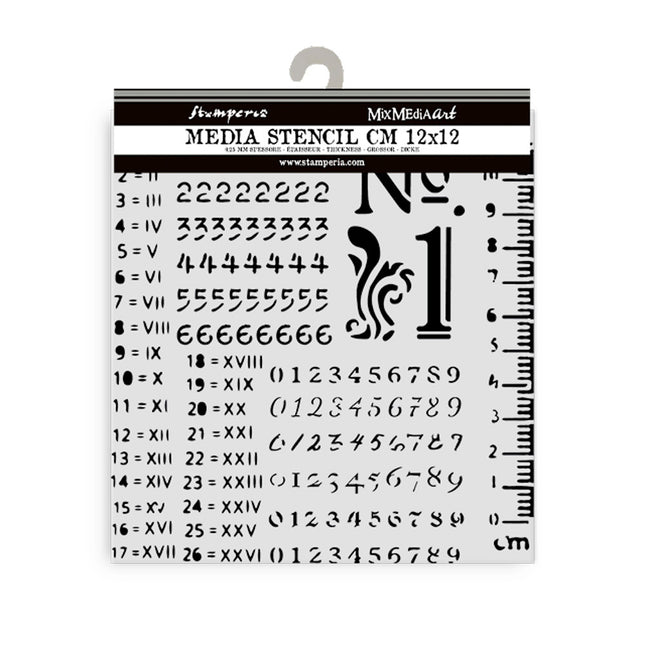 Thick stencil cm 12X12 - Numbers pattern